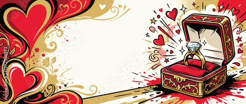 Valentines Day Ring Celebration with Romantic Accents and Heart Motifs