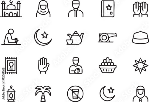 Minimal Muslim religion icons collection for Ramadan Eid and spiritual design