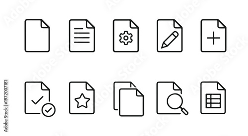 Minimal Document File Icon Set Outline UI File Management Vector Icons