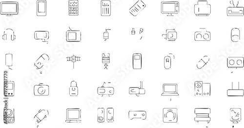 Modern electronics icon set with gadgets computer and multimedia symbols