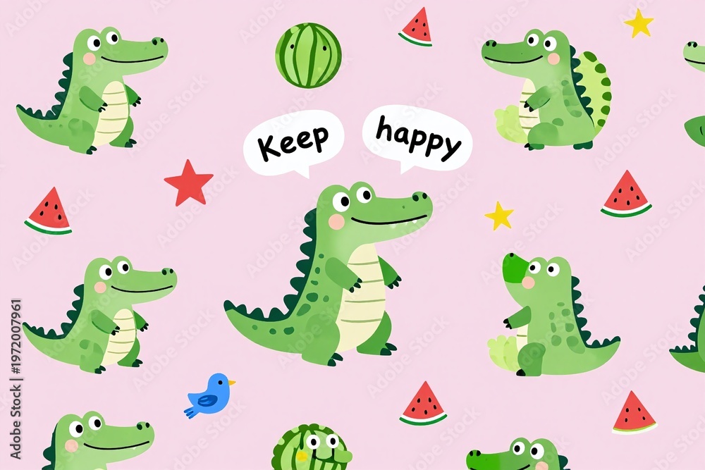 Fototapeta premium crocodiles and watermelon on a beige background