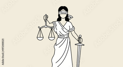 Lady Justice with Blindfold Scale and Sword Legal Symbol Illustration