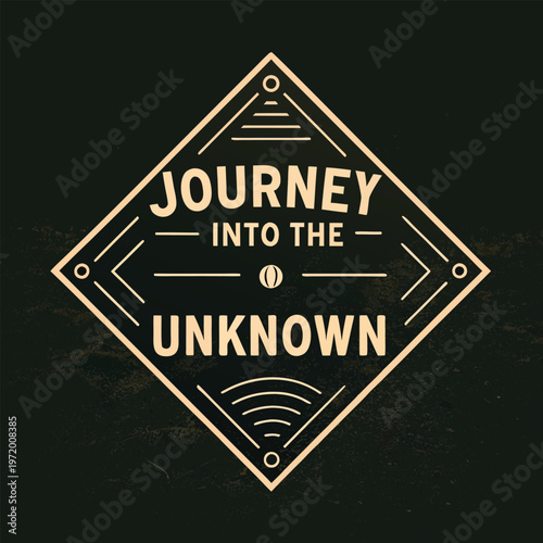 Inspirational vector graphic illustration with the phrase journey into the unknown on a darkened serene beach landscape background
