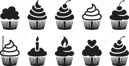 Dessert cupcake icons pack for bakery branding and cafe menu design