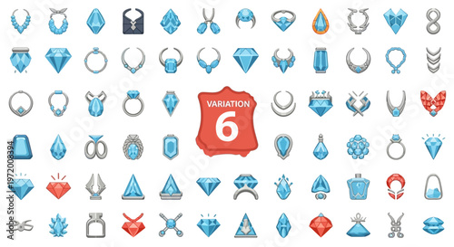 Gemstone Jewelry Icons Set: Diamonds, Rings, Necklaces, Earrings, Pendants
