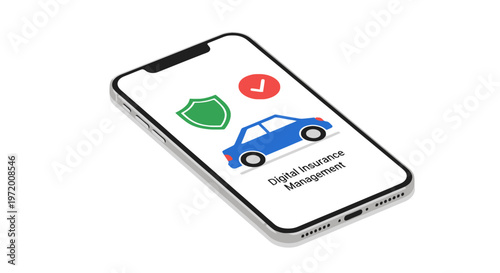 Smartphone App for Digital Car Insurance Management and Vehicle Protection Illustration