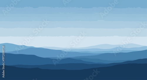 Abstract illustration of layered mountain ranges in shades of blue