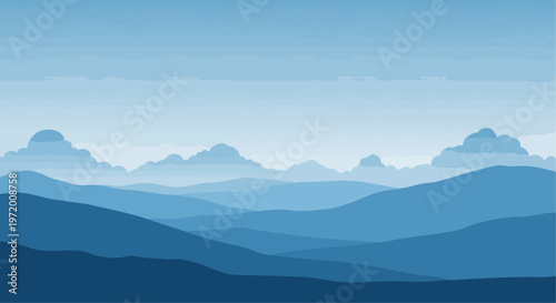 Abstract illustration of layered mountain range in shades of blue