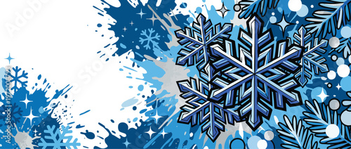 Christmas Background with Blue Snowflakes and Elegant Festive Atmosphere