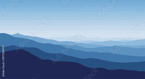Abstract layered mountain range landscape illustration in shades of blue
