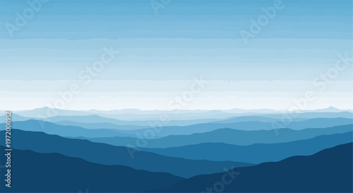 Abstract layered mountain range landscape illustration in shades of blue