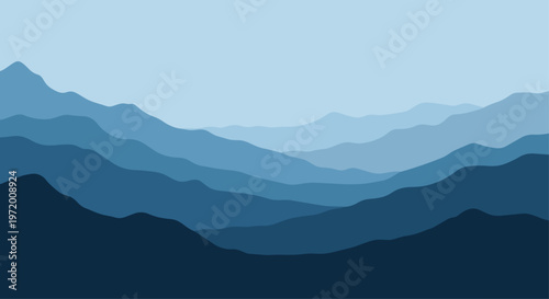 Abstract layered mountains in shades of blue