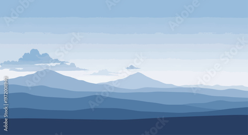 Abstract mountain landscape illustration blue tones minimalist design background
