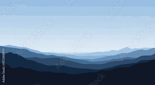 Abstract mountain landscape illustration in shades of blue