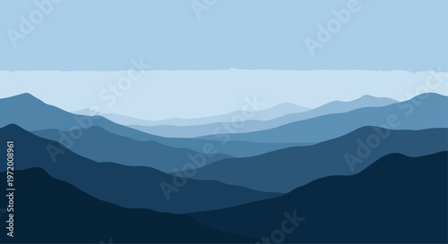 Abstract mountain landscape illustration in shades of blue