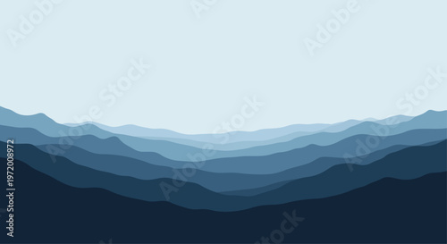 Abstract layered mountains in shades of blue background