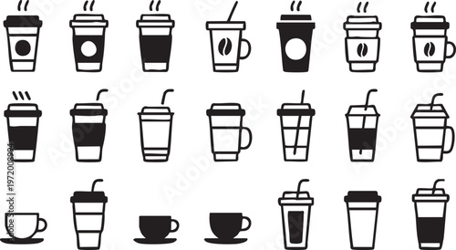 Cafe coffee icons collection with espresso latte and takeaway cups