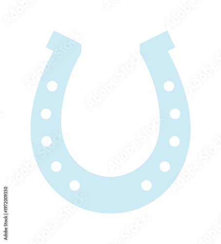 Lucky horseshoe vector illustration, a light blue metallic good luck charm, traditional symbol of fortune and success, isolated graphic resource for design projects.