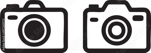 Outline camera icon collection with photo and digital content elements