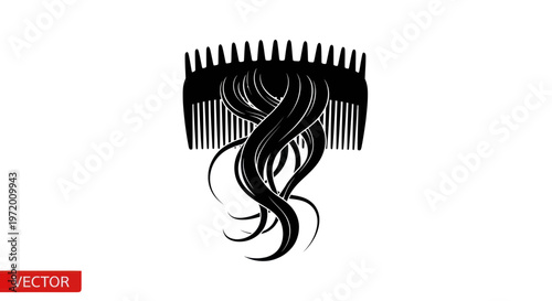 Black Afro Comb with Curly Hair Strands - Silhouette Icon