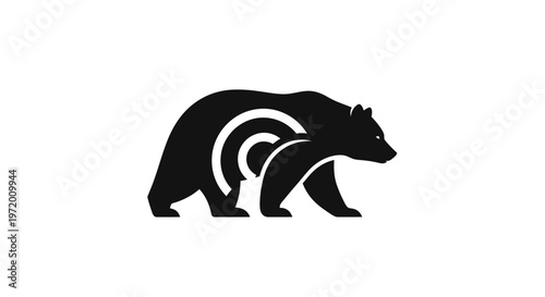 Black bear silhouette with target symbol on white background, minimalist logo design