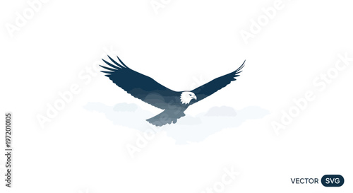Majestic Bald Eagle Flying with Cloudscape Silhouette, Symbol of Freedom