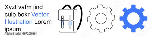 Education, engineering tools, schooling equipment, design processes, repair, backpacking. A backpack alongside two gear icons. Education and engineering tools highlighted