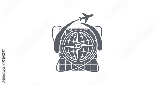Travel and Adventure - Globe, Compass, and Airplane Icon on White.