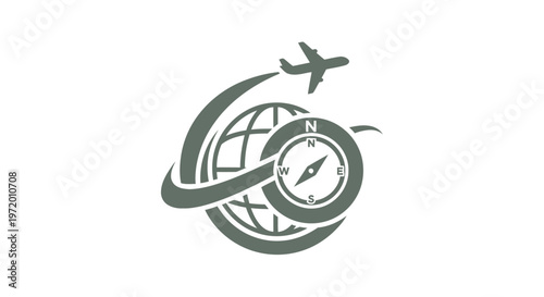 Travel and Exploration - Airplane, Globe, and Compass Icon Depiction.