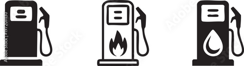 Silhouette fuel pump icon collection with gasoline and diesel