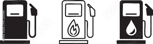 Gas station icons collection for energy and transportation design