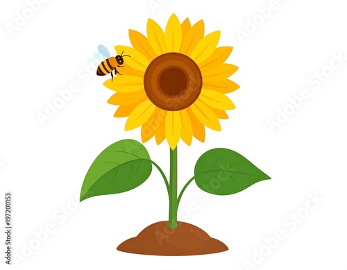 A vibrant sunflower with a buzzing bee, a symbol of natures beauty.