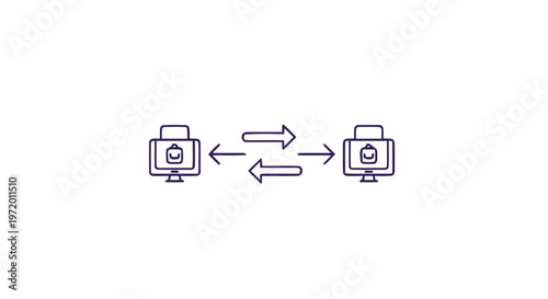 Two Computer Monitors Exchanging Data in a Network.