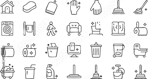 Professional cleaning icon collection for housekeeping and hygiene design