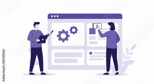Two Developers Working Together on a Website Interface Design.