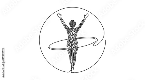 Hula Hoop Joy Figure Single Continuous Line Drawing Minimalist Monoline Fitness Vector Illustration