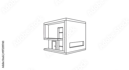 Modern House Architectural Structure Vector Illustration Minimalist Line Art Blueprint Style for Home Design and Real Estate Development Concepts.