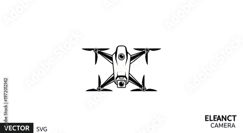 Modern Drone Vector Icon Silhouette, Quadcopter Technology, Aerial Surveillance