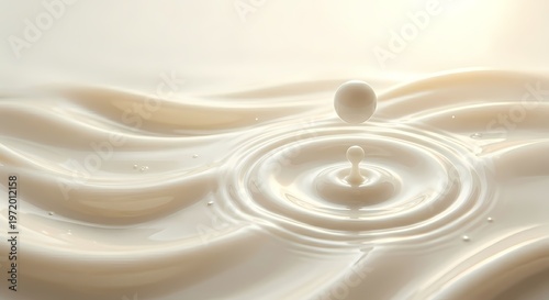 A smooth creamy liquid surface with gentle ripples and a central droplet splash. 