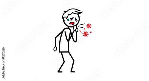 Stick Figure Coughing Out Virus, Sick Person Spreading Germs