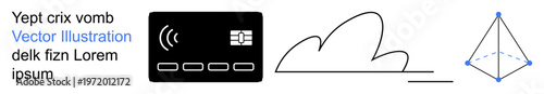 Digital transactions, cloud platforms, connectivity, modern computing, abstract geometry, communication technology. ion of a payment card, cloud and geometrical shape. s digital transactions