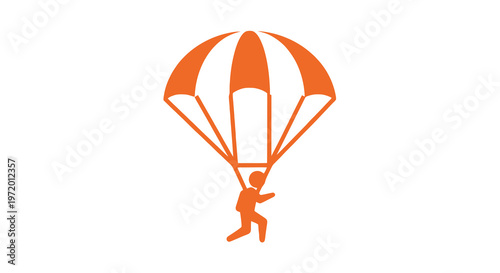 An orange silhouette of a person parachuting from a white sky