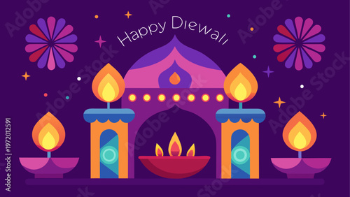 Colorful diya lamps arranged for a traditional festival celebration