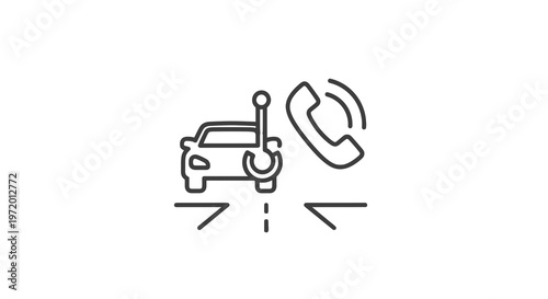 A car being repaired, with a wrench, road lines, and a ringing phone