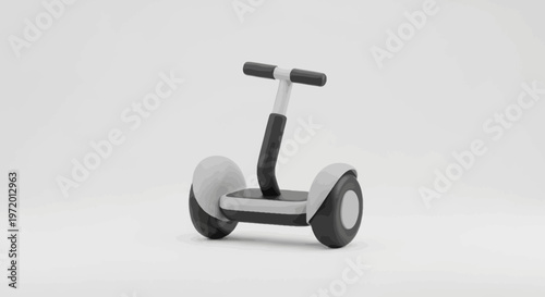 A monochrome illustration of a self-balancing scooter on a white background