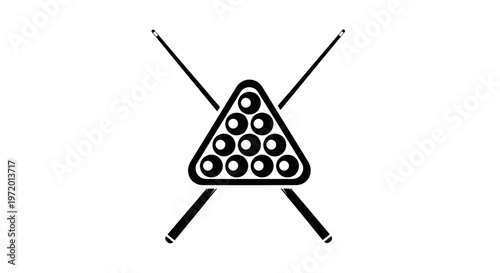 Billiard Balls Triangle and Crossed Cues Icon on White Background