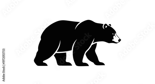 Black silhouette of a walking bear against a white background