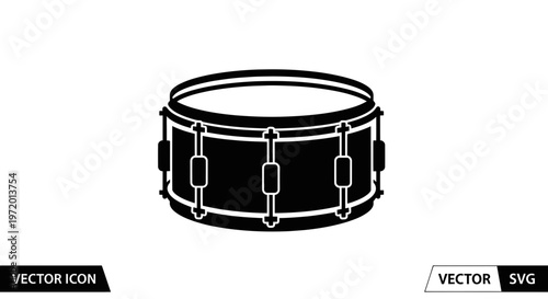 Black snare drum icon on white background, vector graphic illustration