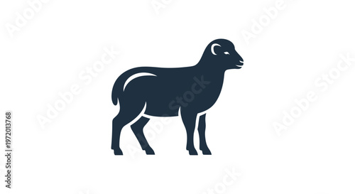 Dark blue silhouette of a sheep standing on a white background, clean design