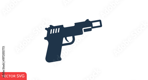 Dark Blue Silhouette of a Handgun Icon on White Background